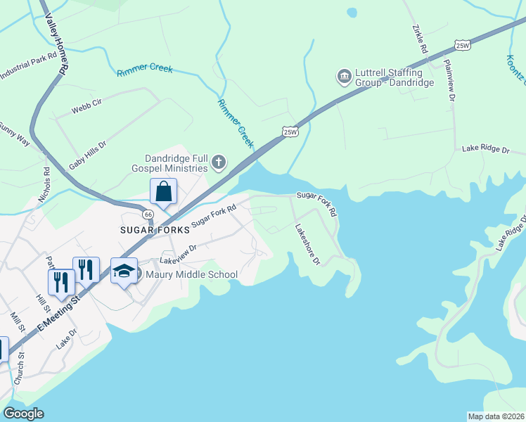 map of restaurants, bars, coffee shops, grocery stores, and more near in Dandridge