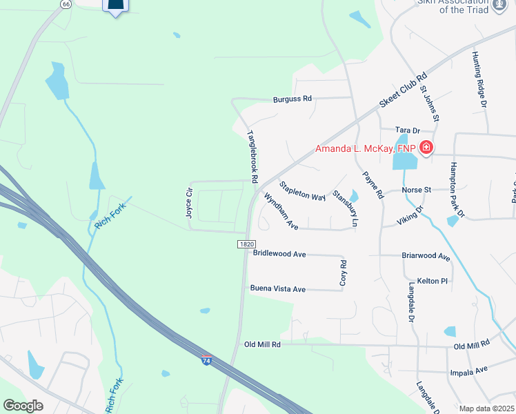 map of restaurants, bars, coffee shops, grocery stores, and more near 122 Wyndham Court in High Point
