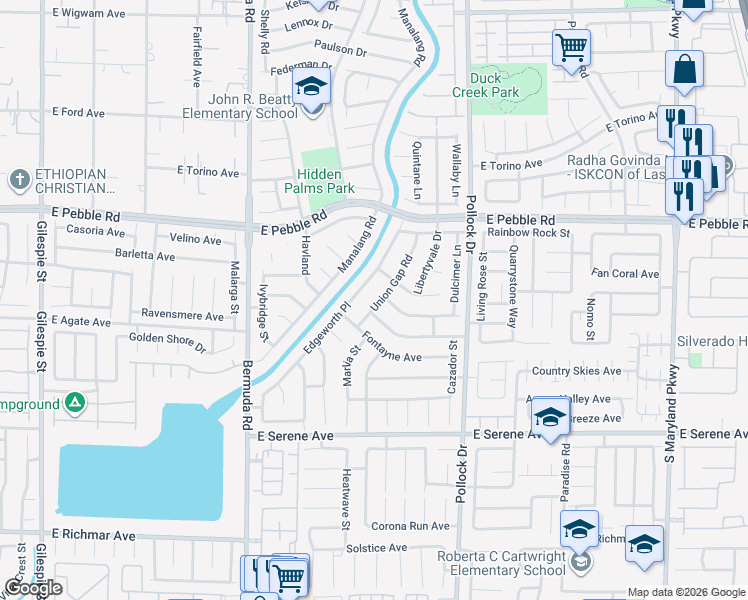 map of restaurants, bars, coffee shops, grocery stores, and more near 9043 Union Gap Road in Las Vegas