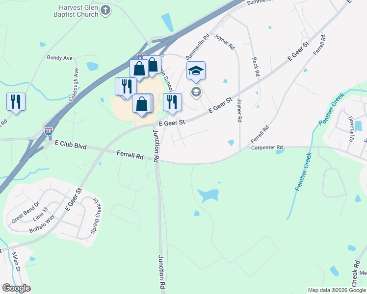map of restaurants, bars, coffee shops, grocery stores, and more near 2315 Ferrell Road in Durham