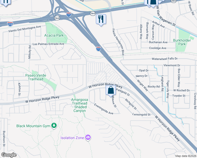 map of restaurants, bars, coffee shops, grocery stores, and more near 63 Brown Swallow Way in Henderson