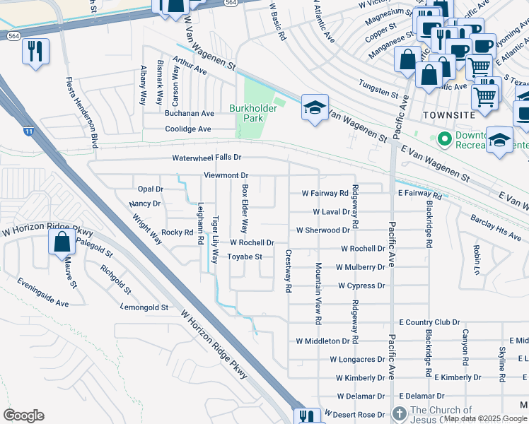 map of restaurants, bars, coffee shops, grocery stores, and more near 428 Daffodil Drive in Henderson