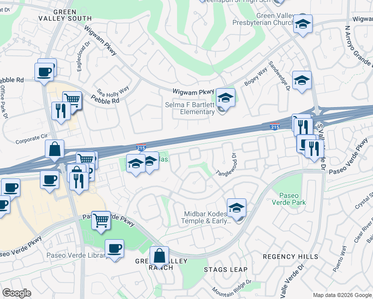 map of restaurants, bars, coffee shops, grocery stores, and more near 2000 Saddle Ridge Avenue in Henderson
