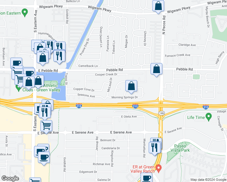 map of restaurants, bars, coffee shops, grocery stores, and more near 9041 Monteloma Way in Henderson