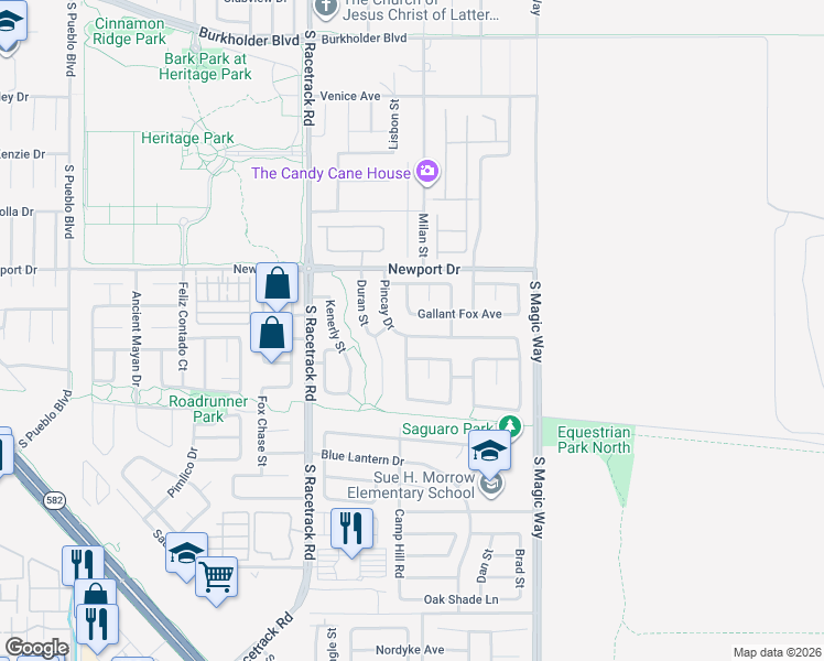 map of restaurants, bars, coffee shops, grocery stores, and more near 1104 Pincay Drive in Henderson