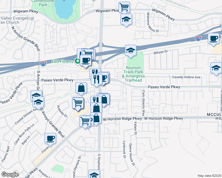 map of restaurants, bars, coffee shops, grocery stores, and more near 1344 Cedar Berry Court in Henderson