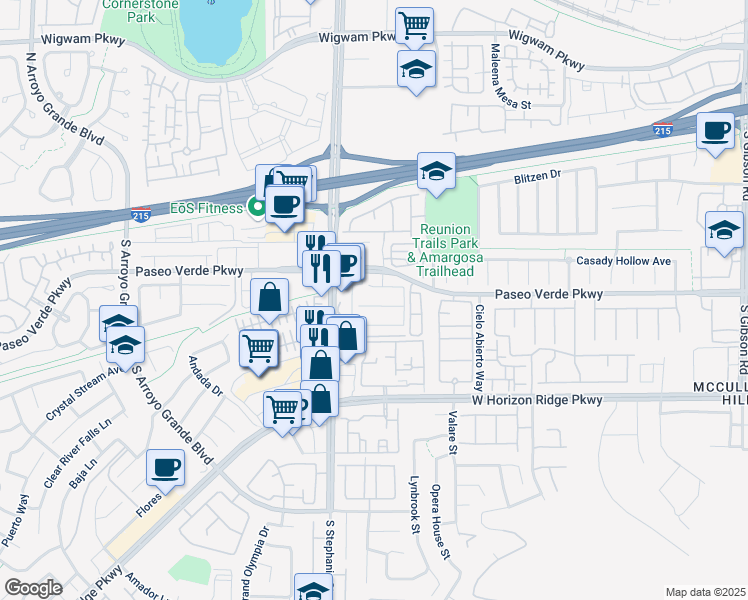 map of restaurants, bars, coffee shops, grocery stores, and more near 1341 Robbers Roost Avenue in Henderson