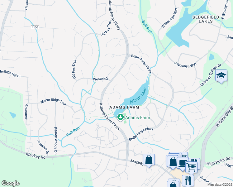 map of restaurants, bars, coffee shops, grocery stores, and more near 5308 Brandermill Court in Greensboro