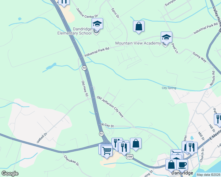 map of restaurants, bars, coffee shops, grocery stores, and more near 816 Twin Oaks Way in Dandridge