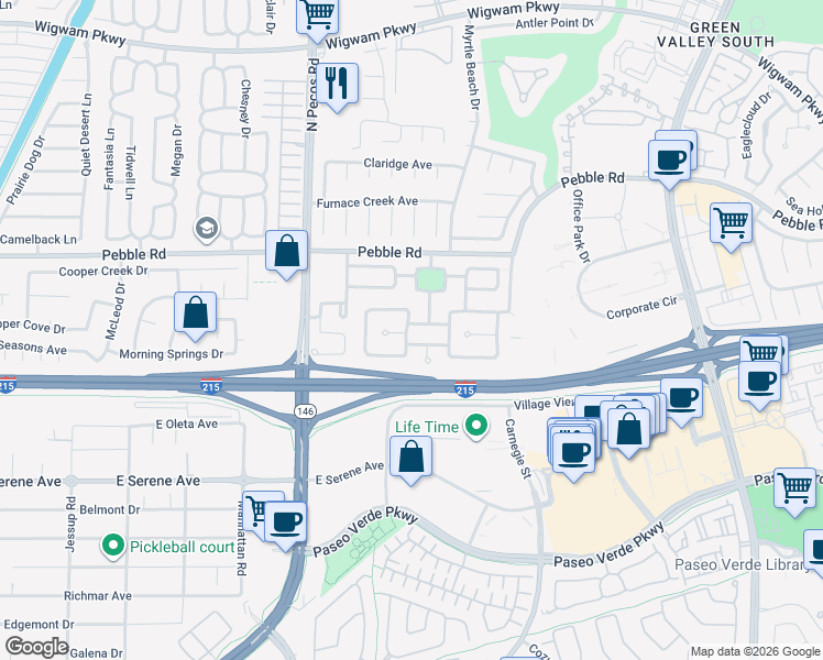 map of restaurants, bars, coffee shops, grocery stores, and more near 2445 Avenida Familia in Henderson