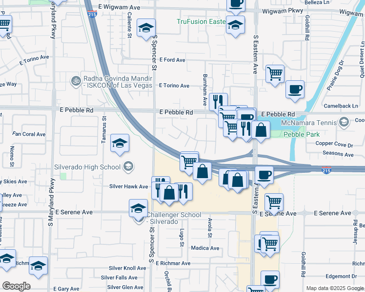 map of restaurants, bars, coffee shops, grocery stores, and more near 9045 Arkose Court in Las Vegas