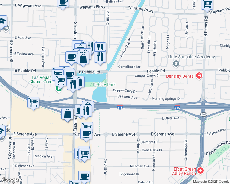 map of restaurants, bars, coffee shops, grocery stores, and more near 2701 Copper Cove Drive in Henderson