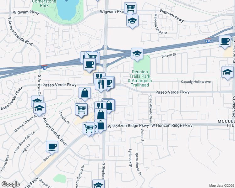 map of restaurants, bars, coffee shops, grocery stores, and more near 1341 Robbers Roost Avenue in Henderson