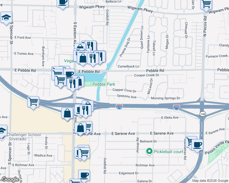 map of restaurants, bars, coffee shops, grocery stores, and more near 2701 Copper Cove Drive in Henderson