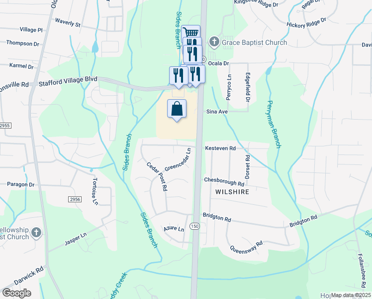 map of restaurants, bars, coffee shops, grocery stores, and more near 1610 Kesteven Road in Winston-Salem