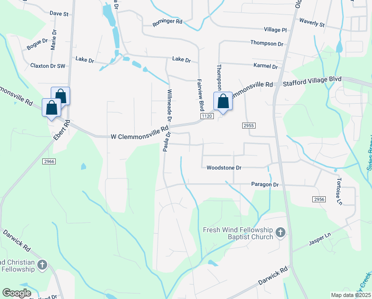 map of restaurants, bars, coffee shops, grocery stores, and more near 4310 Bailey Court in Winston-Salem