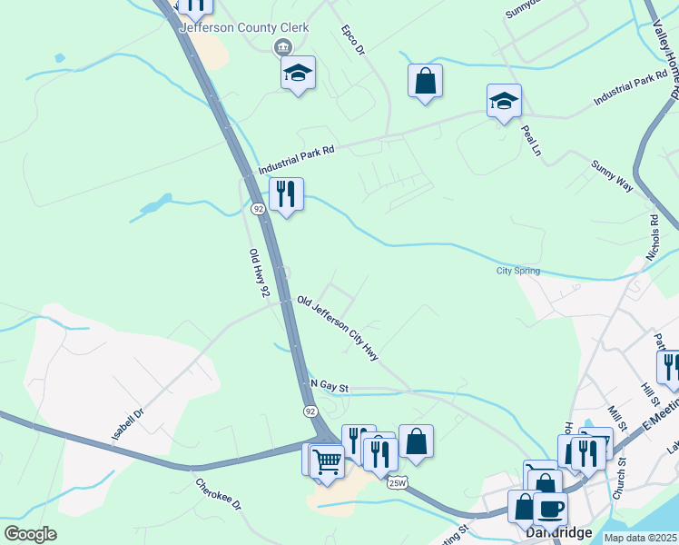 map of restaurants, bars, coffee shops, grocery stores, and more near 816 Twin Oaks Way in Dandridge