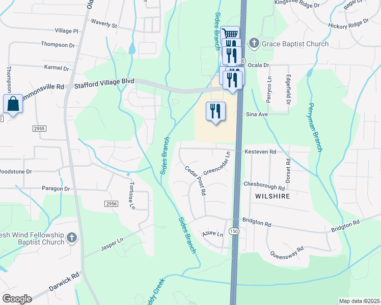map of restaurants, bars, coffee shops, grocery stores, and more near 1658 Kesteven Road in Winston-Salem