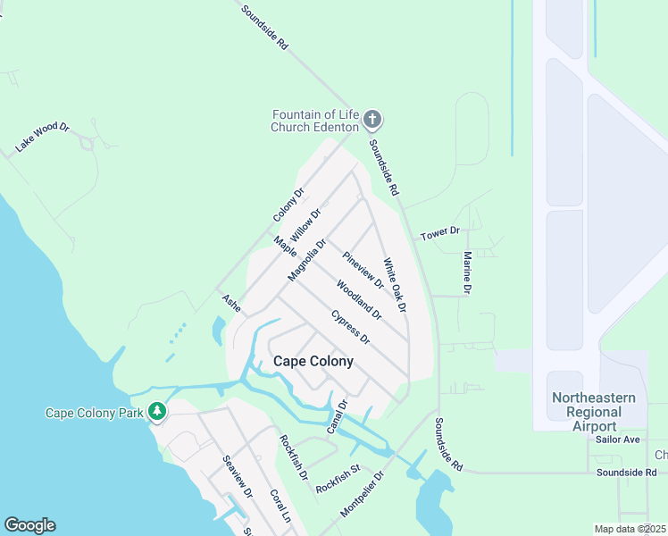 map of restaurants, bars, coffee shops, grocery stores, and more near 313 Woodland Drive in Edenton
