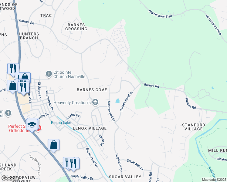 map of restaurants, bars, coffee shops, grocery stores, and more near 2621 Bowwater Lane in Nashville