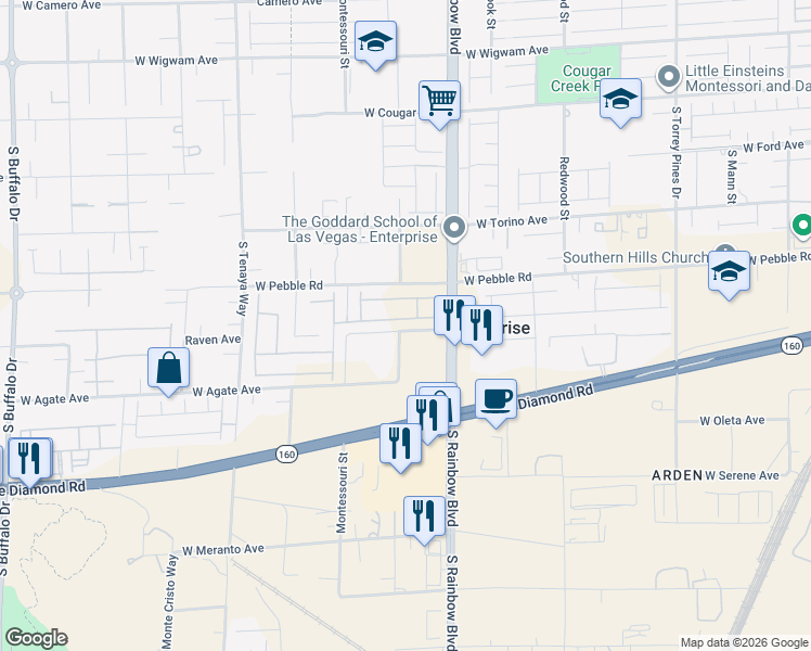 map of restaurants, bars, coffee shops, grocery stores, and more near 8955 South Rainbow Boulevard in Las Vegas