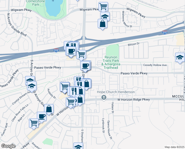 map of restaurants, bars, coffee shops, grocery stores, and more near 1344 Cedar Berry Court in Henderson