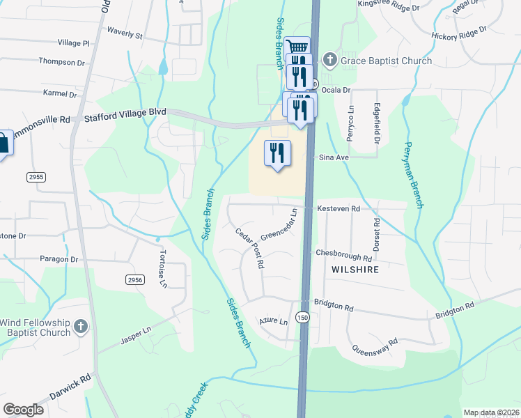 map of restaurants, bars, coffee shops, grocery stores, and more near 1638 Kesteven Road in Winston-Salem