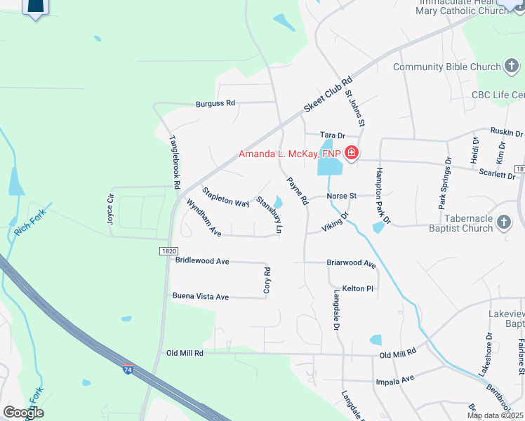 map of restaurants, bars, coffee shops, grocery stores, and more near 4116 Stansbury Lane in High Point