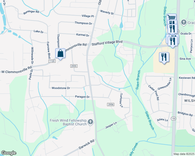 map of restaurants, bars, coffee shops, grocery stores, and more near 116 Tortoise Lane in Winston-Salem