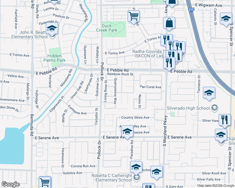 map of restaurants, bars, coffee shops, grocery stores, and more near 9088 Quarrystone Way in Las Vegas