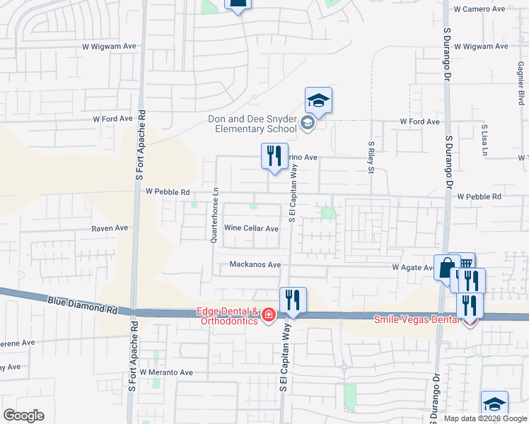 map of restaurants, bars, coffee shops, grocery stores, and more near 9068 Toast Avenue in Las Vegas