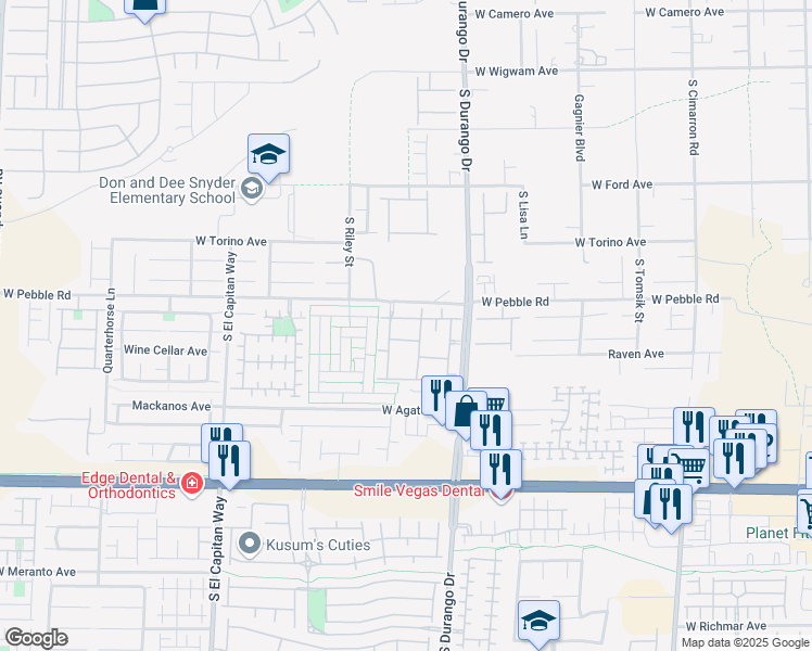 map of restaurants, bars, coffee shops, grocery stores, and more near 8985 South Durango Drive in Las Vegas