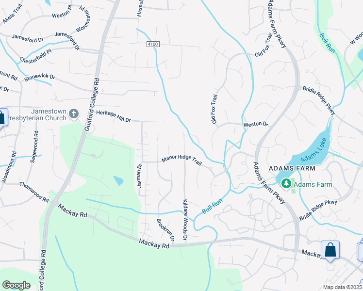 map of restaurants, bars, coffee shops, grocery stores, and more near 1710 Kildare Woods Drive in Greensboro