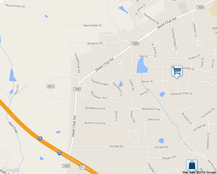 map of restaurants, bars, coffee shops, grocery stores, and more near 208 Stapleton Way in High Point