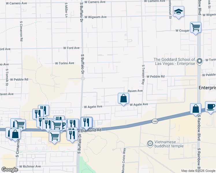 map of restaurants, bars, coffee shops, grocery stores, and more near 7604 Frittata Avenue in Las Vegas