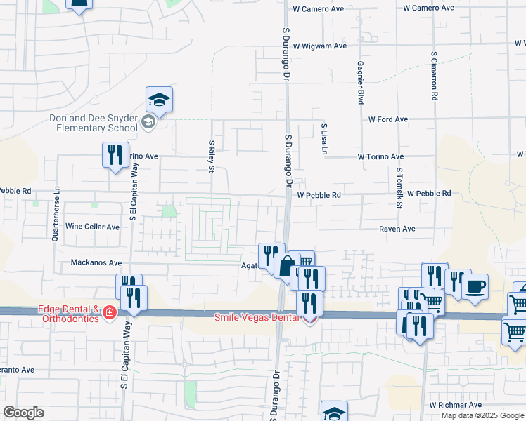 map of restaurants, bars, coffee shops, grocery stores, and more near 8985 Durango Drive in Las Vegas
