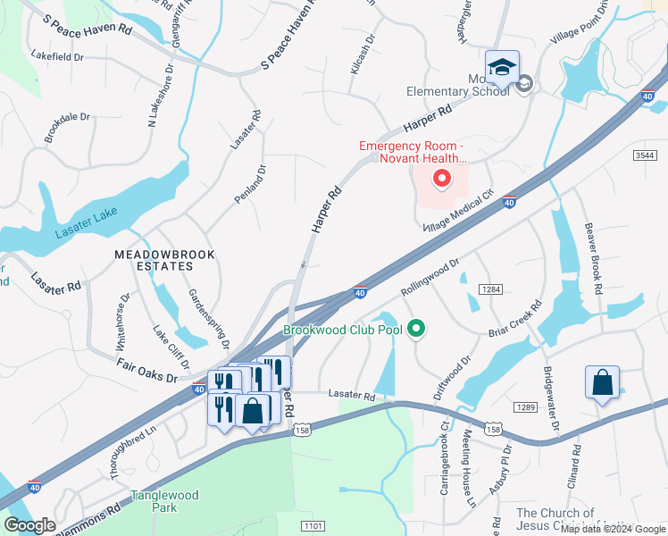 map of restaurants, bars, coffee shops, grocery stores, and more near 3751 Harper Rd in Clemmons