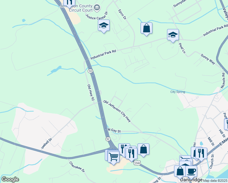 map of restaurants, bars, coffee shops, grocery stores, and more near 816 Twin Oaks Way in Dandridge