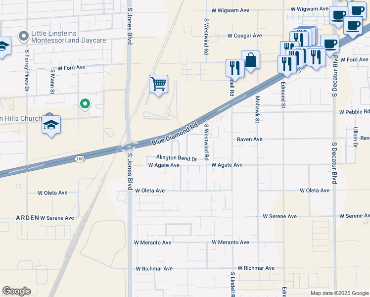 map of restaurants, bars, coffee shops, grocery stores, and more near 9031 Winchester Ridge Street in Las Vegas