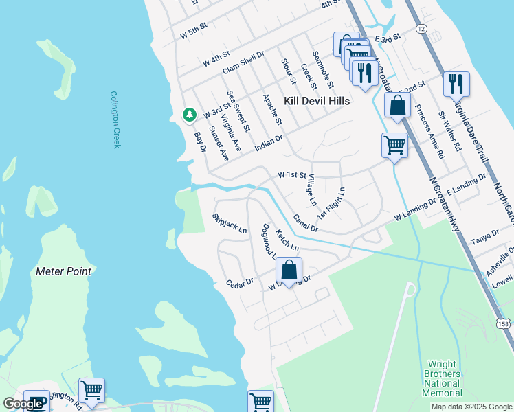 map of restaurants, bars, coffee shops, grocery stores, and more near 1608 Ketch Lane in Kill Devil Hills