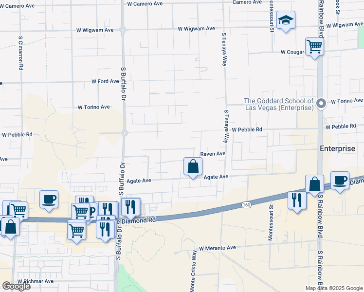 map of restaurants, bars, coffee shops, grocery stores, and more near 7538 Frittata Avenue in Las Vegas