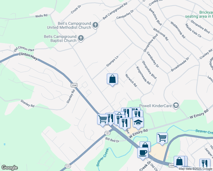 map of restaurants, bars, coffee shops, grocery stores, and more near 3539 Pocatello Lane in Powell