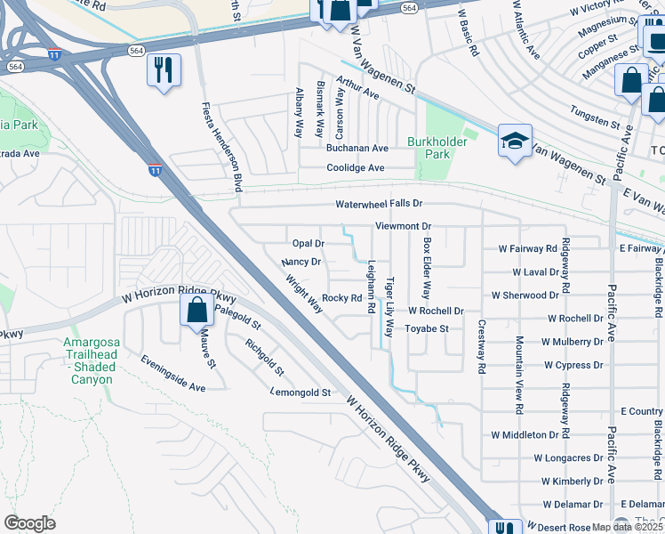 map of restaurants, bars, coffee shops, grocery stores, and more near 425 Nancy Drive in Henderson