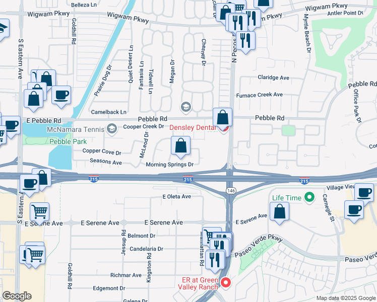 map of restaurants, bars, coffee shops, grocery stores, and more near 9025 Flutell Court in Henderson