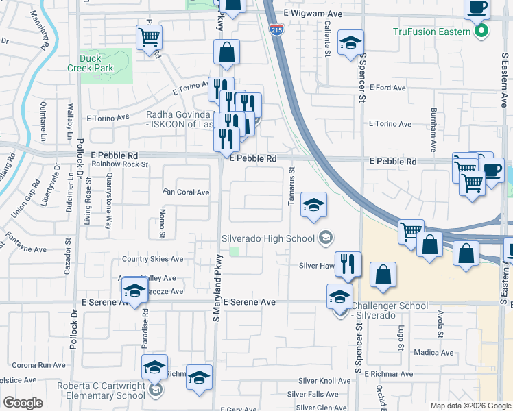 map of restaurants, bars, coffee shops, grocery stores, and more near 1340 Yeager Avenue in Las Vegas