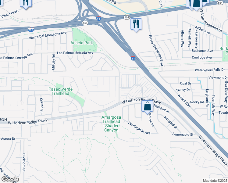 map of restaurants, bars, coffee shops, grocery stores, and more near 185 White Butte Street in Henderson