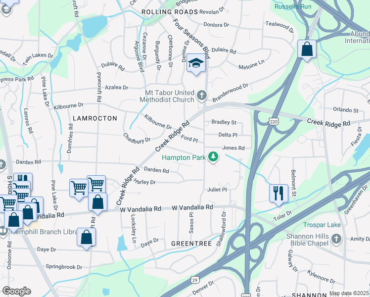 map of restaurants, bars, coffee shops, grocery stores, and more near 2318 Newton Street in Greensboro