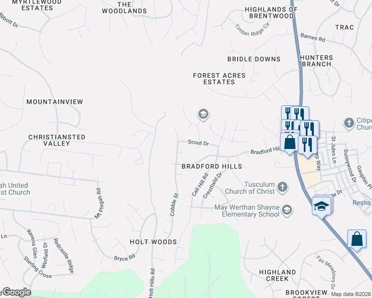 map of restaurants, bars, coffee shops, grocery stores, and more near 609 Cobble Court in Nashville
