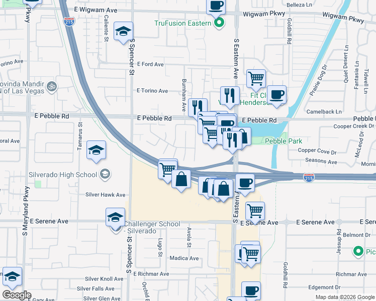 map of restaurants, bars, coffee shops, grocery stores, and more near 9010 Emery Lake Street in Las Vegas