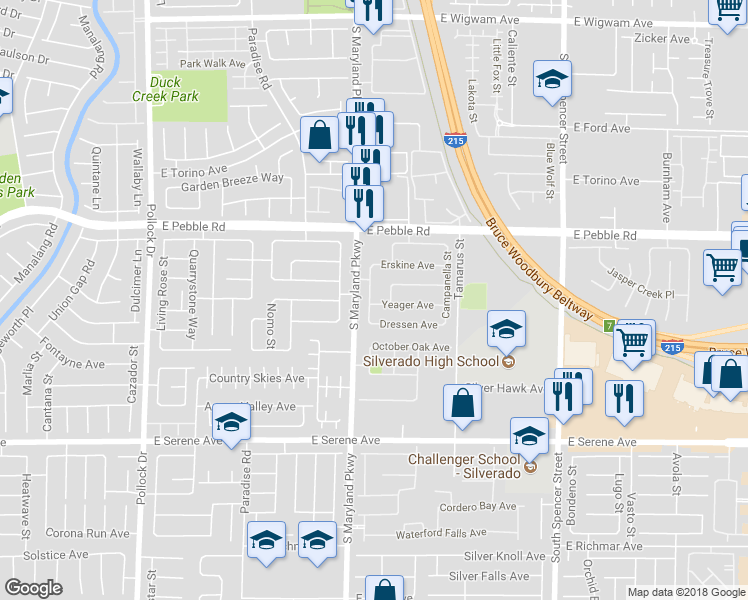 map of restaurants, bars, coffee shops, grocery stores, and more near 1220 Yeager Avenue in Las Vegas